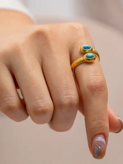 1pc Sapphire & Turquoise Snake Ring
