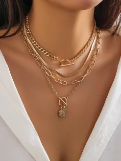 4pcs Chunky Stacking Pendant Necklace