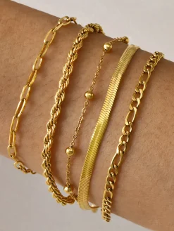 5pcs Geometric Golden Chain Bracelet