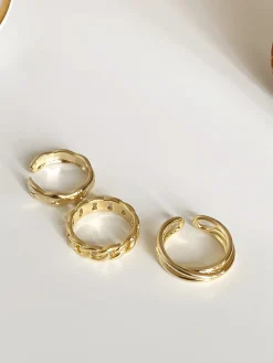 3pcs Golden Tunnel Twisted Hoop Ring