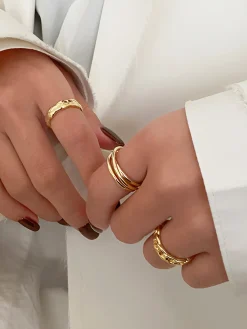 3pcs Golden Tunnel Twisted Hoop Ring