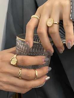 5pcs High-End Golden Hoop Ring