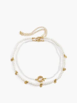 2pcs Pearl Beaded Golden Hoop Necklace