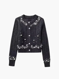 Pearl Beaded Long Sleeve Knit Top