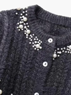 Pearl Beaded Long Sleeve Knit Top