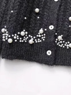 Pearl Beaded Long Sleeve Knit Top