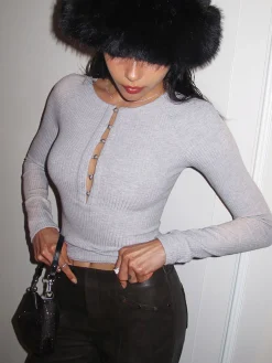 Pearl Button Cutout Skinny Top