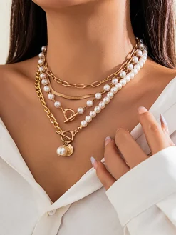Pearl Decor Chain Layered Necklace