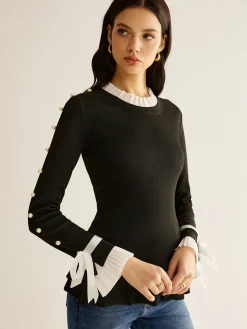 Pearl Decor Panel Pleated Blouse