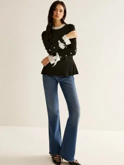 Pearl Decor Panel Pleated Blouse