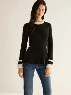 Pearl Decor Panel Pleated Blouse