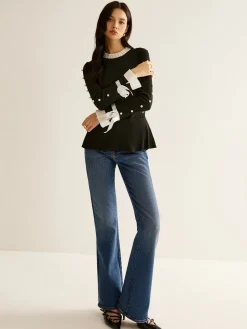 Pearl Decor Panel Pleated Blouse