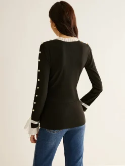 Pearl Decor Panel Pleated Blouse
