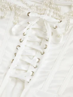 Pearl Decor Strapless Midi Dress