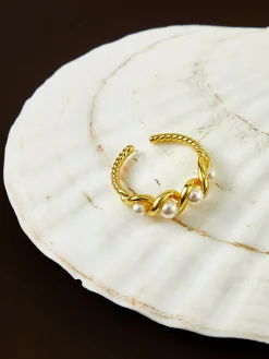 Pearl Decor Twist Open Ring