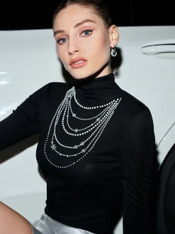 Pearl Detail Jersey Top