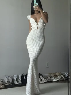 Pearl Keyhole Neckline Cami Long Dress