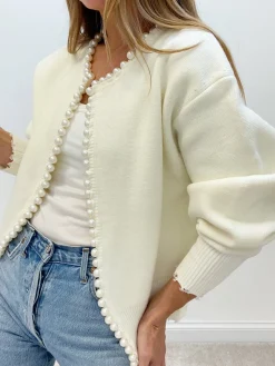Pearl Trim Ripped Hem Cardigan