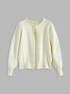 Pearl Trim Ripped Hem Cardigan