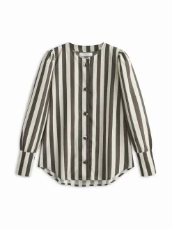 Pinstripe Button Long Sleeve Blouse