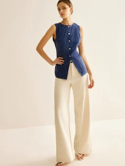 Pinstripe Button Sleeveless Shirt