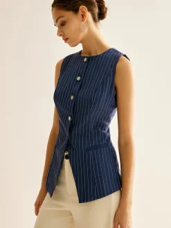 Pinstripe Button Sleeveless Shirt