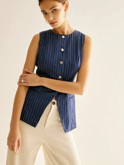 Pinstripe Button Sleeveless Shirt