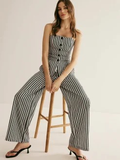 Pinstripe Button Strapless Pants Set