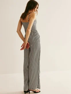 Pinstripe Button Strapless Pants Set
