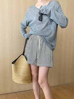 Pinstripe Drawstring Versatile Shorts