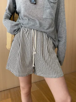 Pinstripe Drawstring Versatile Shorts