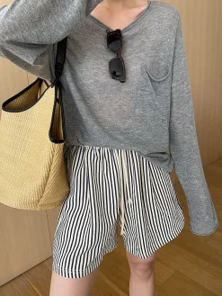 Pinstripe Drawstring Versatile Shorts