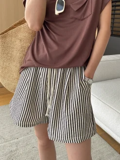 Pinstripe Drawstring Versatile Shorts