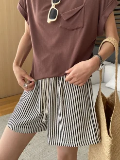 Pinstripe Drawstring Versatile Shorts