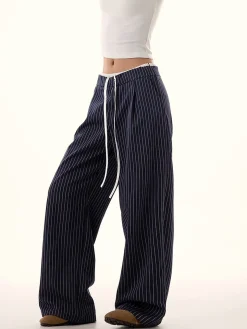 Pinstripe Drawstring Wide Leg Pants