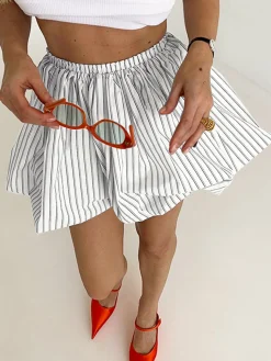 Pinstripe Elastic Waist Bubble Skirt