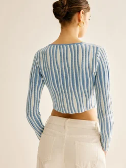Pinstripe Lace Up Knit Cardigan