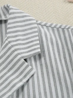 Pinstripe Lapel Long Sleeve Pants Set