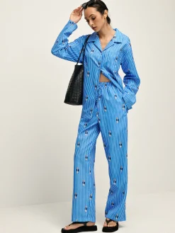 Pinstripe Lapel Printed Pants Set