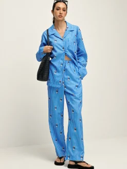 Pinstripe Lapel Printed Pants Set
