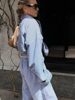 Pinstripe Long Sleeve Pants Set