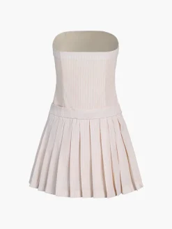 Pinstripe Pleat Tube Short Dress