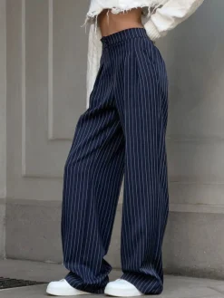 Pinstripe Pleated Wide-Leg Pants