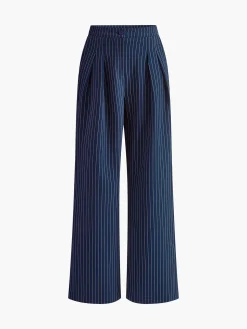 Pinstripe Pleated Wide-Leg Pants
