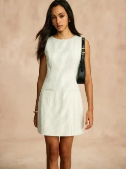Pinstripe Pockets Zipper Dress