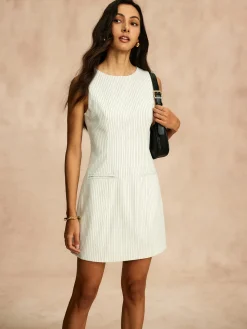 Pinstripe Pockets Zipper Dress