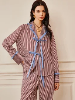 Pinstripe Ruffle Tie Front Shirt