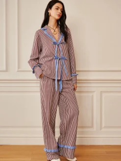Pinstripe Ruffle Tie Front Shirt