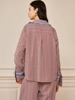 Pinstripe Ruffle Tie Front Shirt