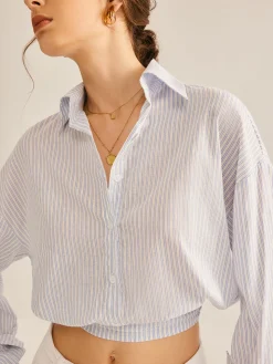 Pinstripe Semi-Sheer Polo Shirt
